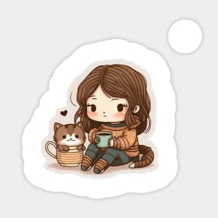 Cute Cat Coffee Mom Sticker